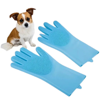 Pet Grooming Gloves Silicone (Pink & Blue) Habicare