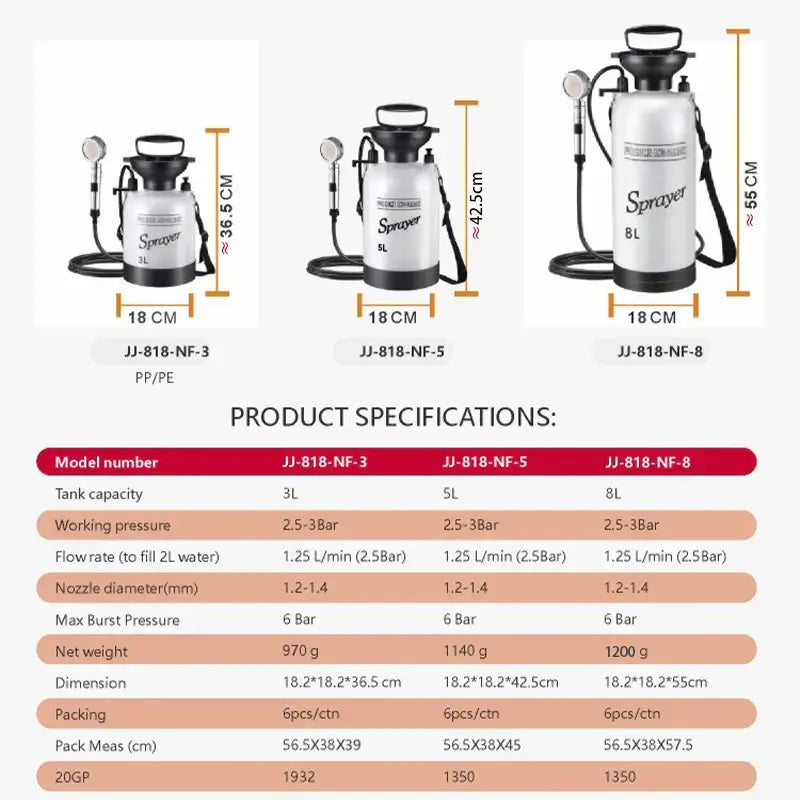 Portable Outdoor Manual Camping Shower – 3/5/8L with Hose Habicare