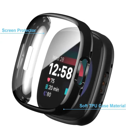 Habicare protective case for Fitbit Sense 2 in nine colors, TWS style, showing a colorful silicone cover on the smartwatch.