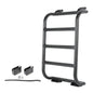 Black HBC Rear Window Ladder Rack for RVs and Campervans, securely attached to vehicle's rear window for easy access.