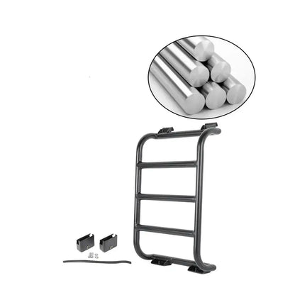 Black Habicare HBC rear window rack ladder for RVs and campervans, mounted on the back window for secure access and storage.