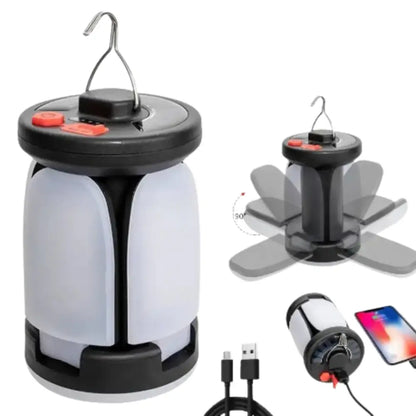 Rechargeable Habicare folding LED camping lantern with SS design, compact and portable for outdoor camping and emergency use.