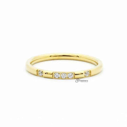 Stainless Steel 5 CZ Inlay Band Ring - Gold