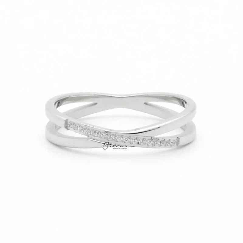 Stainless Steel Criss Cross X Ring - Silver