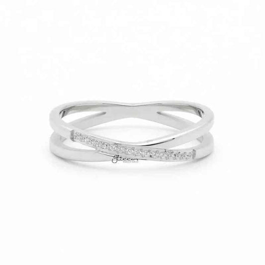 Stainless Steel Criss Cross X Ring - Silver