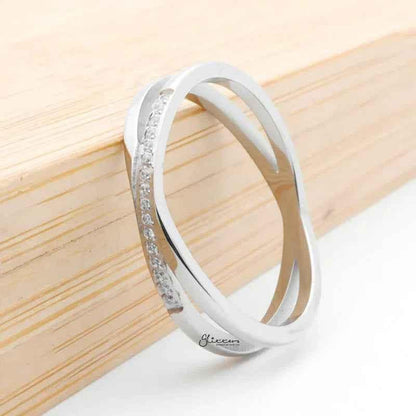 Stainless Steel Criss Cross X Ring - Silver