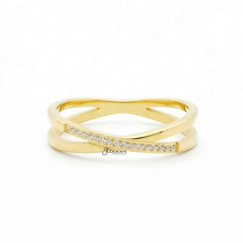 Stainless Steel Criss Cross X Ring - Gold
