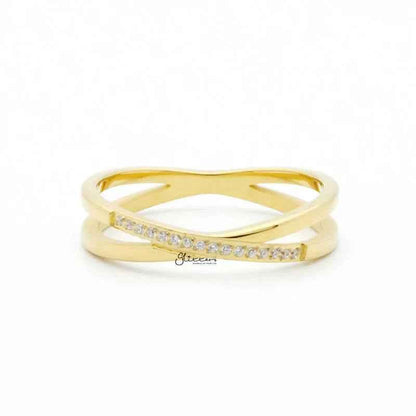 Stainless Steel Criss Cross X Ring - Gold