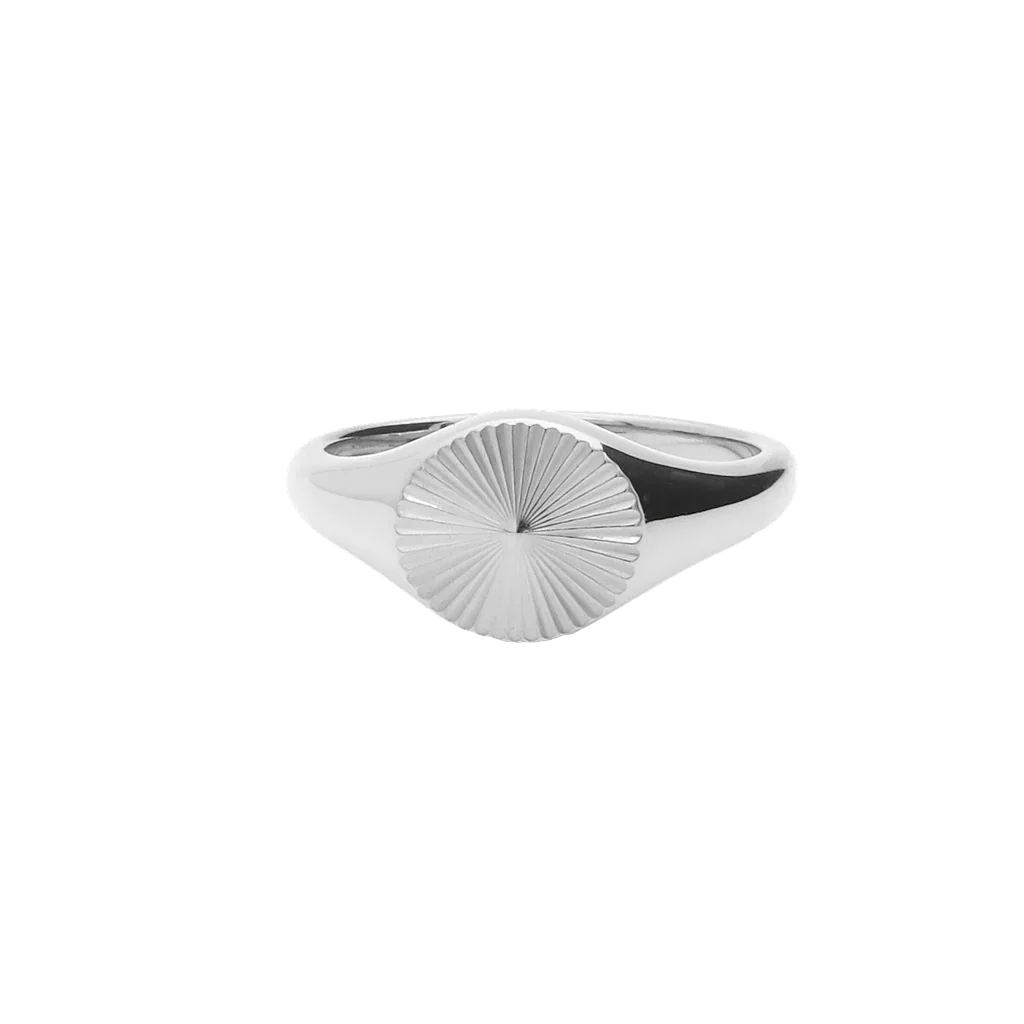 Stainless Steel Sunburst Signet Ring - Silver