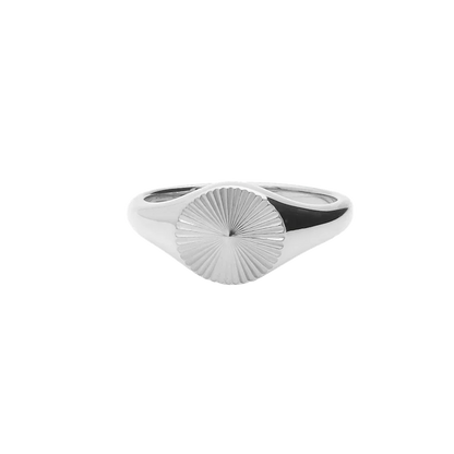 Stainless Steel Sunburst Signet Ring - Silver