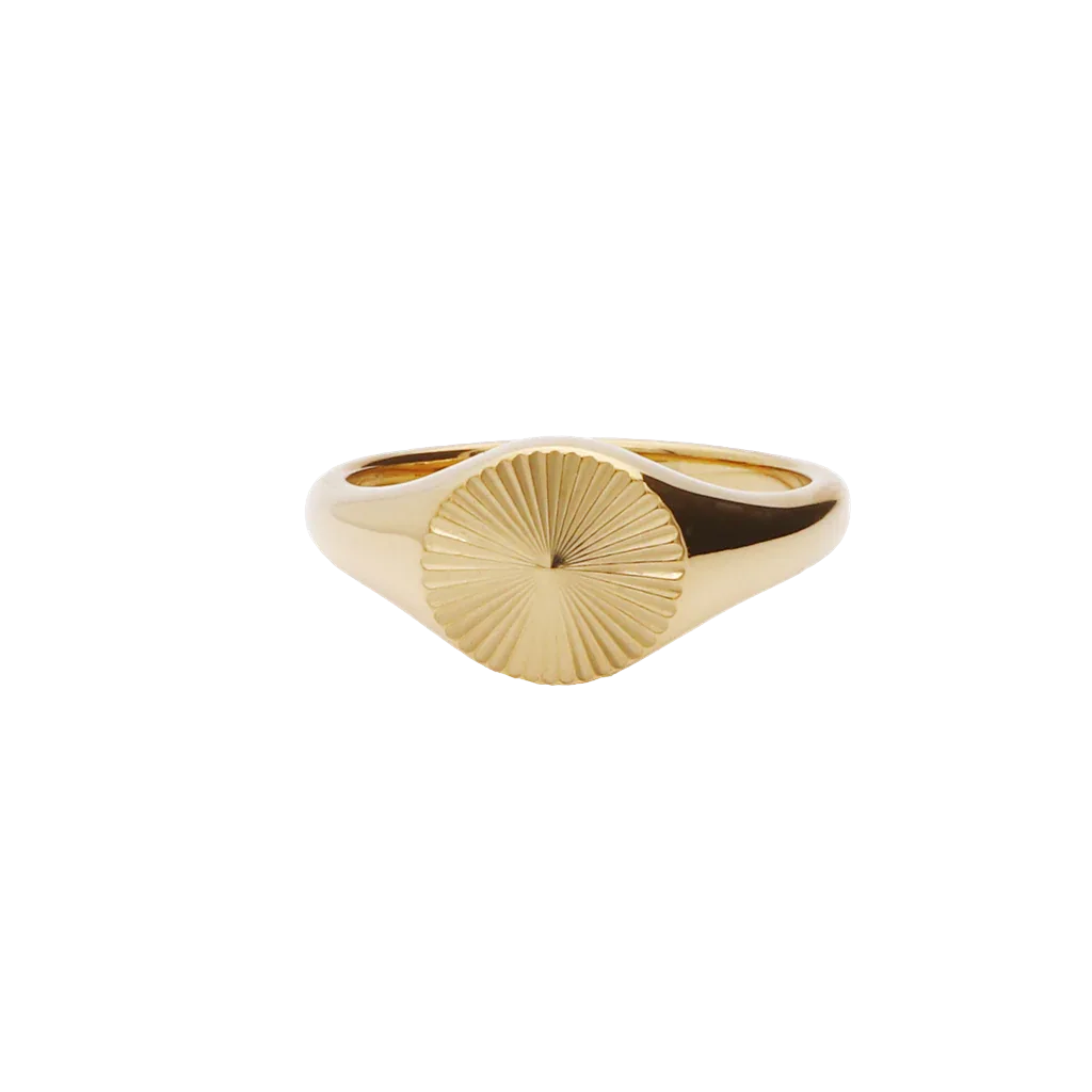Stainless Steel Sunburst Signet Ring - Gold