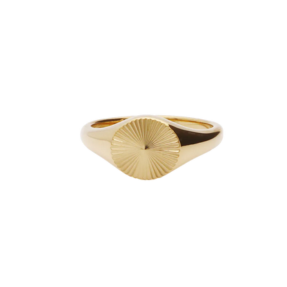 Stainless Steel Sunburst Signet Ring - Gold