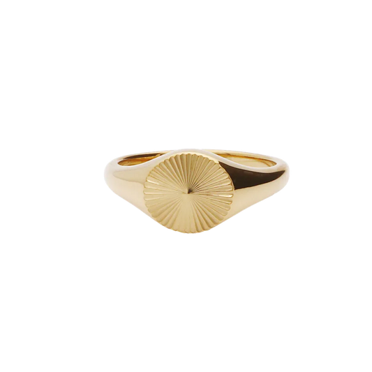 Stainless Steel Sunburst Signet Ring - Gold