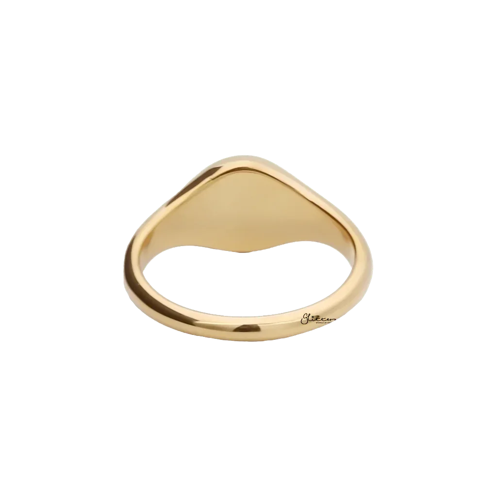 Stainless Steel Sunburst Signet Ring - Gold