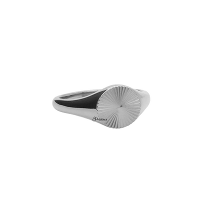 Stainless Steel Sunburst Signet Ring - Silver