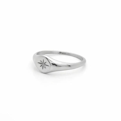 Stainless Steel Oval Sunburst Signet Ring - Silver.