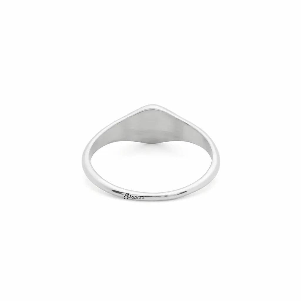 Stainless Steel Oval Sunburst Signet Ring - Silver.