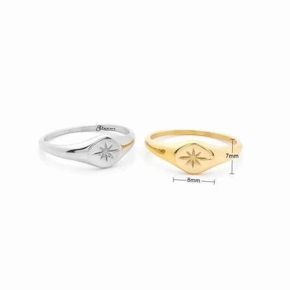 Stainless Steel Oval Sunburst Signet Ring - Gold