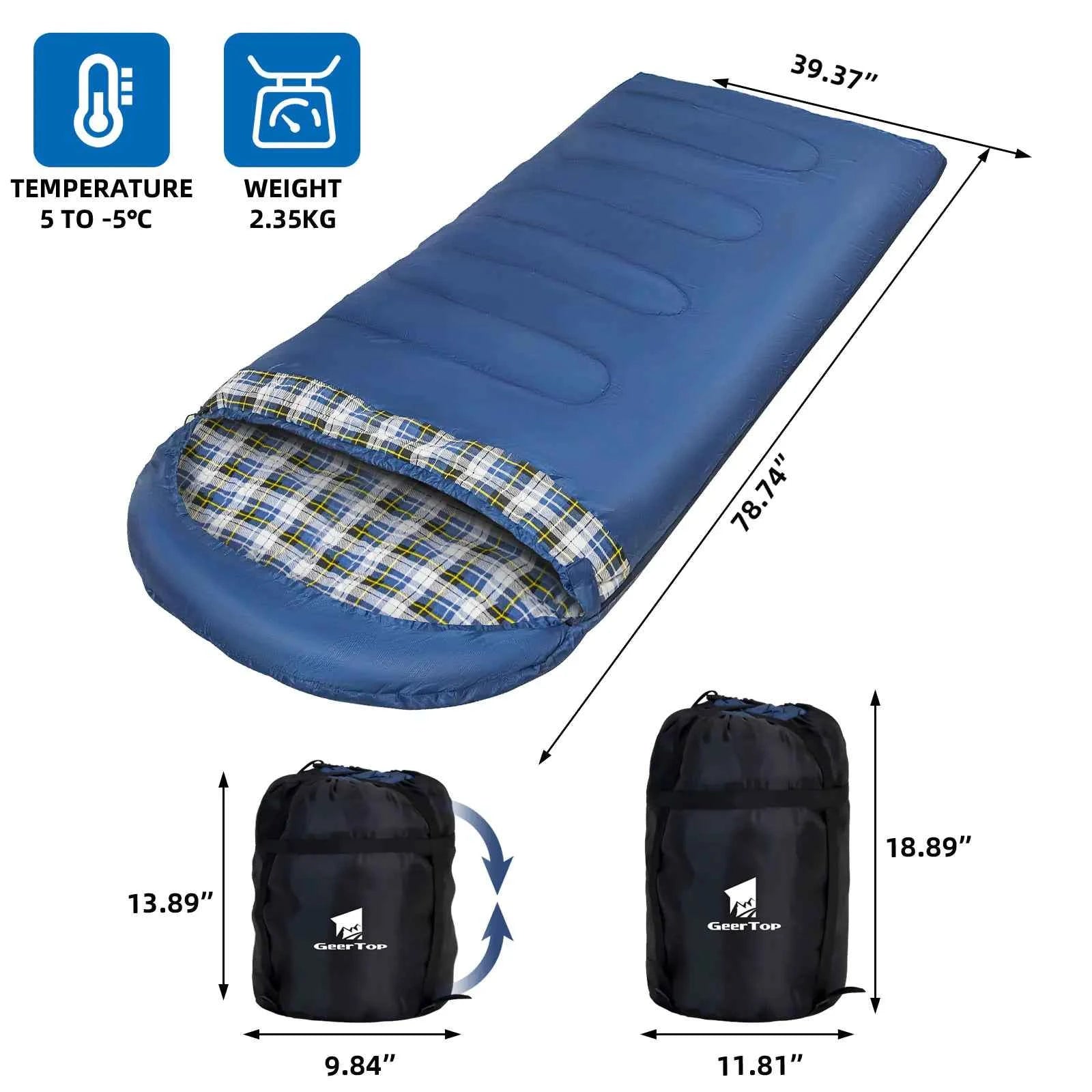 Large Winter Flannel Sleeping Bag - 220x100cm Warm Thickened Camping Sleeping Bag | Envelope Design