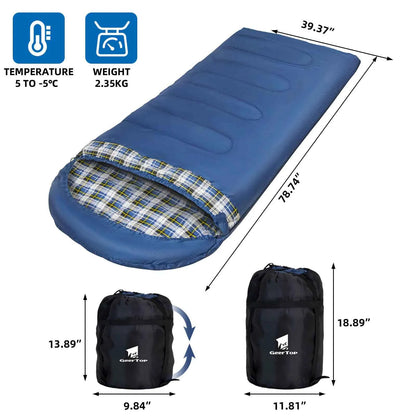 Large Winter Flannel Sleeping Bag - 220x100cm Warm Thickened Camping Sleeping Bag | Envelope Design