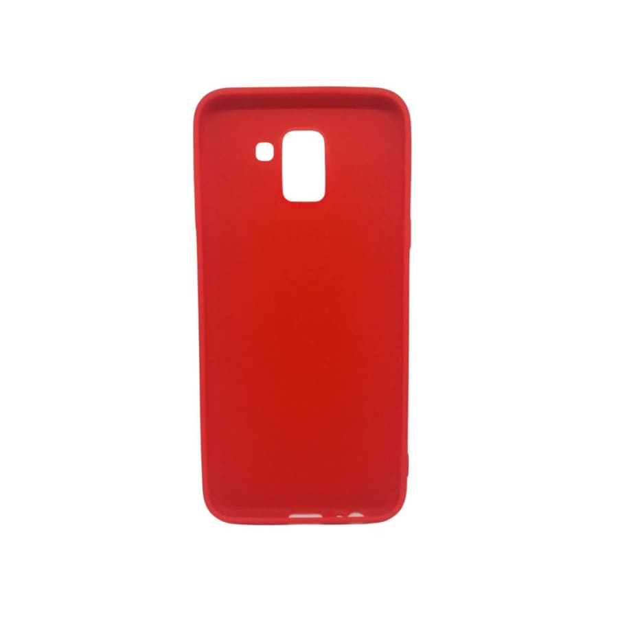 Red silicone phone case for Samsung Galaxy A6 (2018) by 9eight5, showing a close-up of the flexible protective cover.