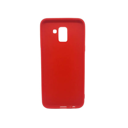 Red silicone phone case for Samsung Galaxy A6 (2018) by 9eight5, showing a close-up of the flexible protective cover.