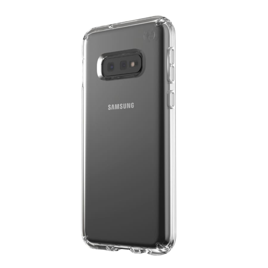 Clear silicone phone case for Samsung Galaxy S10e by 9eight5, showing the slim, transparent protective cover on the device.
