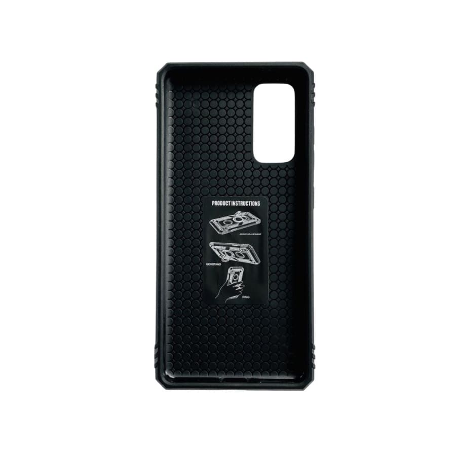 Black 9eight5 hard phone case for Samsung Galaxy S20 FE, with textured grip and precise cutouts for buttons and camera.