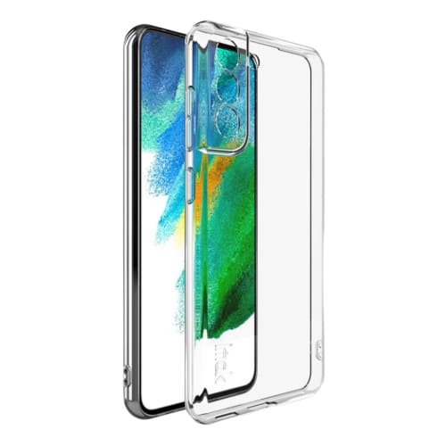 Clear phone case for Samsung Galaxy S21 FE by 9eight5, showing a transparent protective cover with precise cutouts.