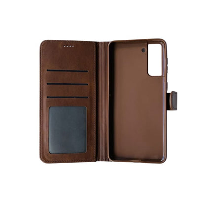 Brown synthetic leather flip case for Samsung Galaxy S21 Plus by 9eight5, with card slots and precise cutouts.