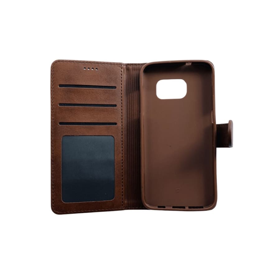 Brown synthetic leather flip case for Samsung Galaxy S7 by 9eight5, featuring a fold-over cover and secure design.