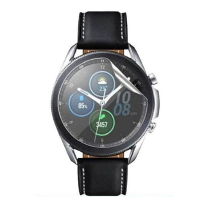 Hydrogel screen protectors for Samsung Galaxy Watch 3 41mm, pack of 6, showing the protectors fitting over the watch face.