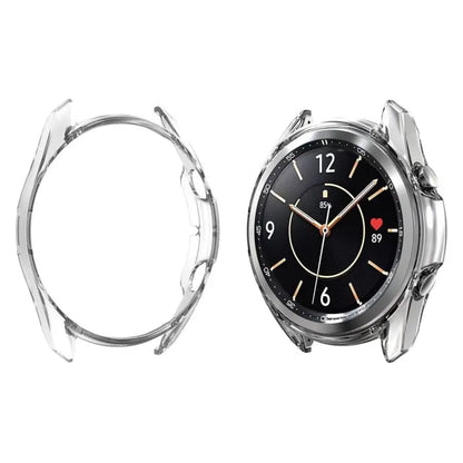Clear protective case for Samsung Galaxy Watch 3 41mm by Habicare, showcasing the transparent design on the smartwatch.