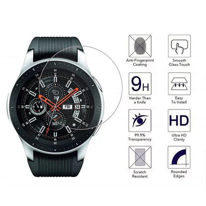 Samsung Galaxy Watch 42mm screen protector by That Watch Shop, showing clear film covering the watch face for protection.