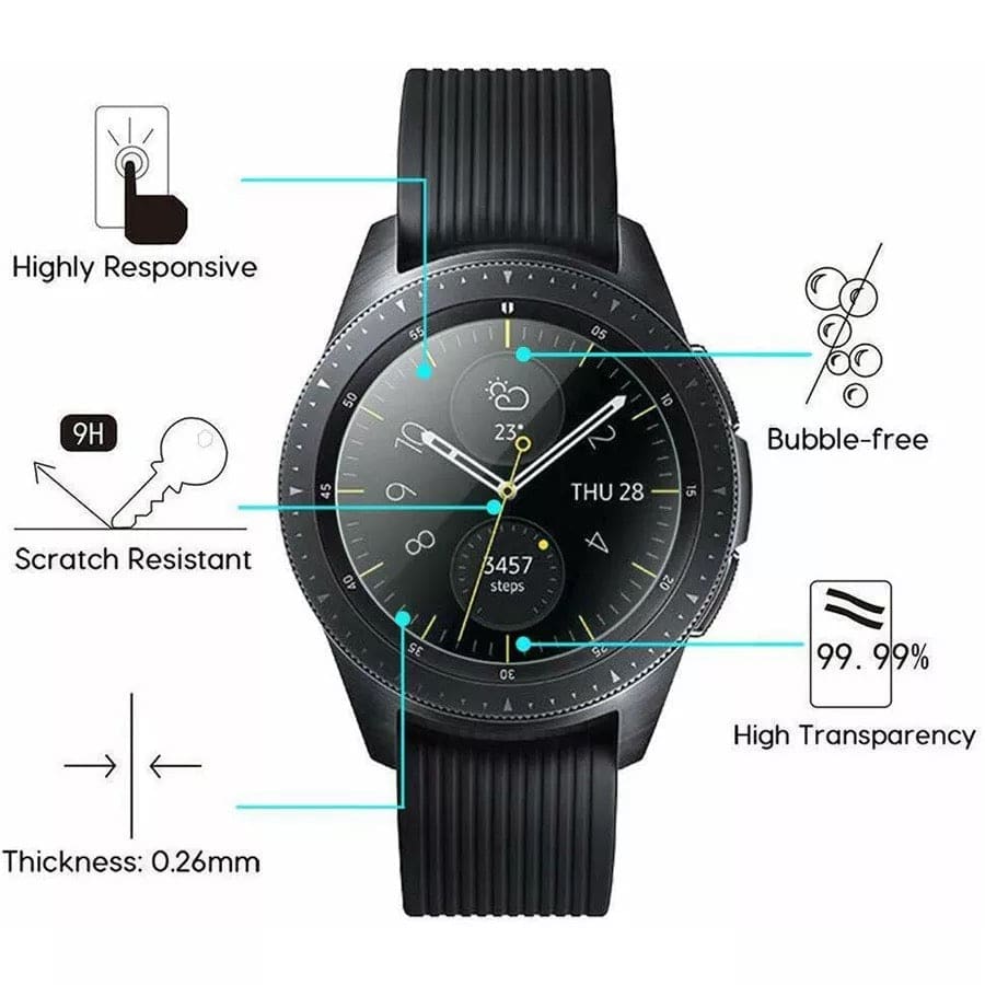 Samsung Galaxy Watch 42mm screen protector, highly responsive and scratch-resistant, designed to protect the watch screen.