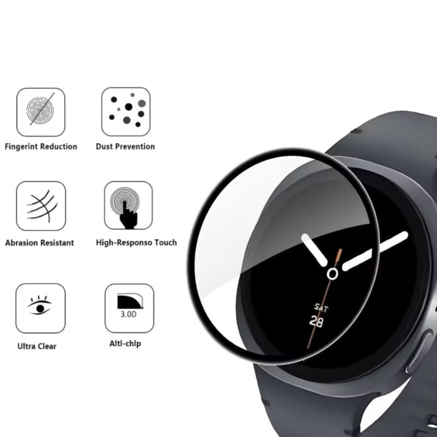 Two Samsung Galaxy Watch 8 Classic screen protectors by That Watch Shop, designed to shield the watch display from scratches.