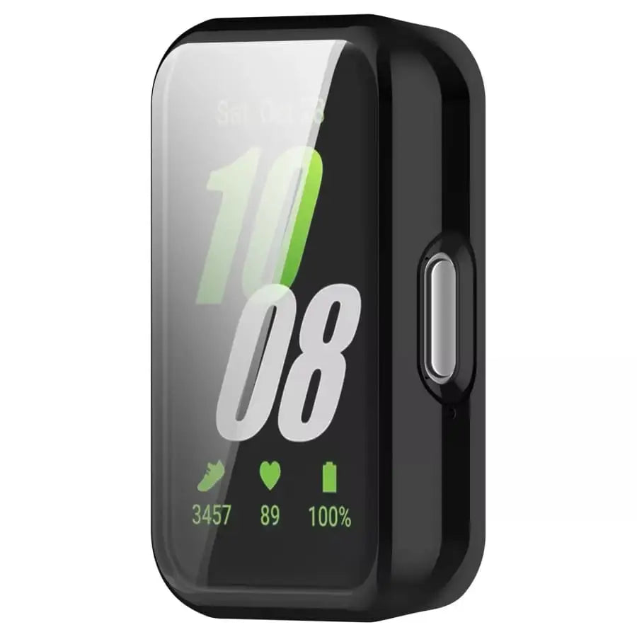 Black Habicare protective case for Samsung Galaxy Watch Fit 3, shown on the watch to showcase durability and fit.