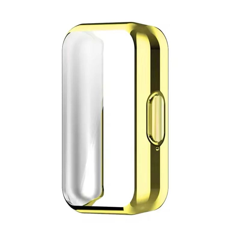Gold protective case for Samsung Galaxy Watch Fit 3, made by That Watch Shop, shown on the watch with clear design details.