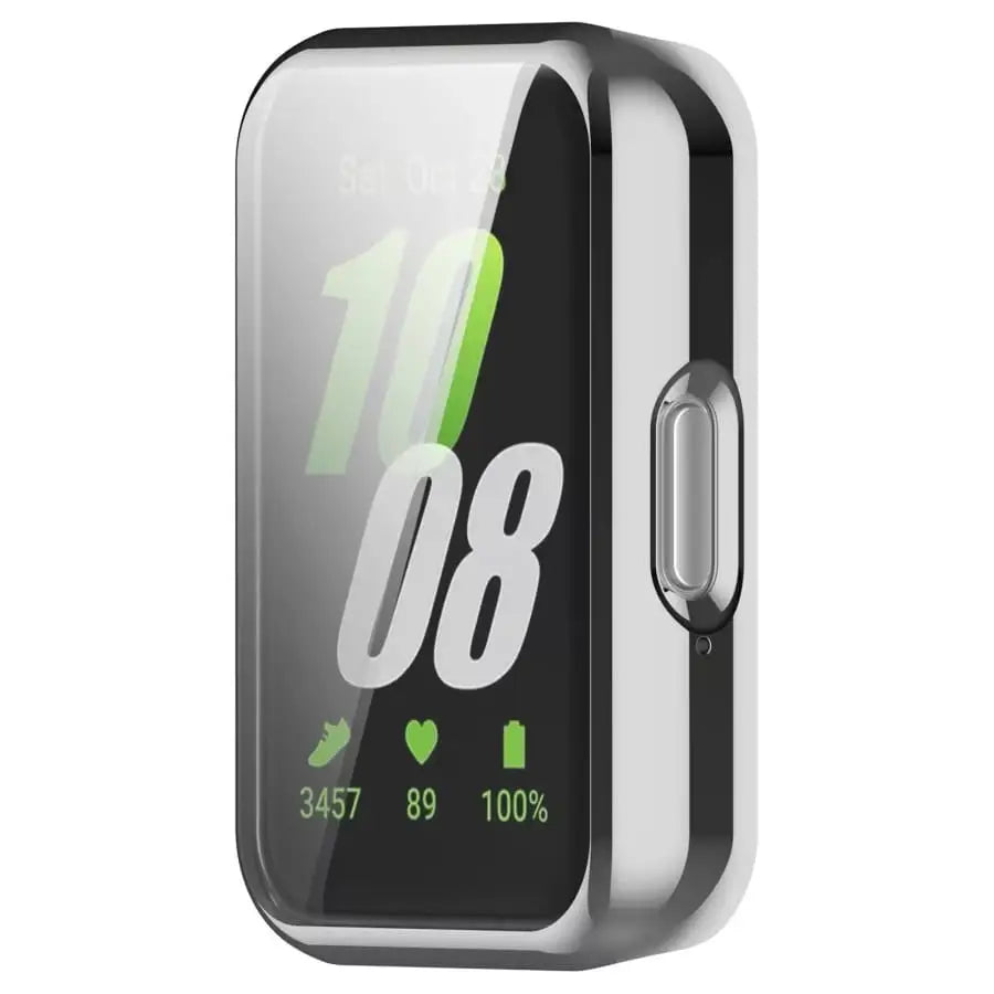 Silver Habicare protective case for Samsung Galaxy Watch Fit 3, showcasing durable material and precise fit around the watch.