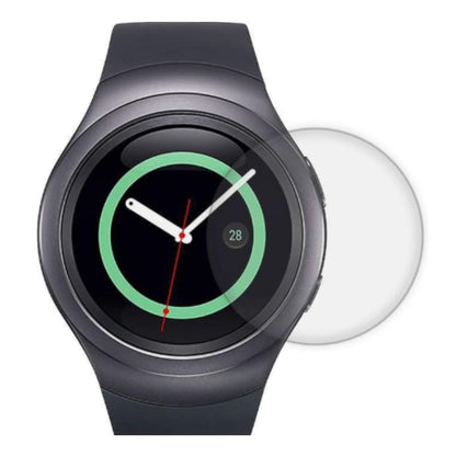 Hydrogel screen protectors for Samsung Galaxy Watch Gear S2, black, pack of 4, designed to protect the watch display.