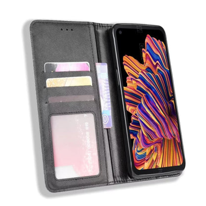 Grey Samsung Galaxy Xcover Pro wallet case by 9eight5 with card slots and protective cover for smartphone.