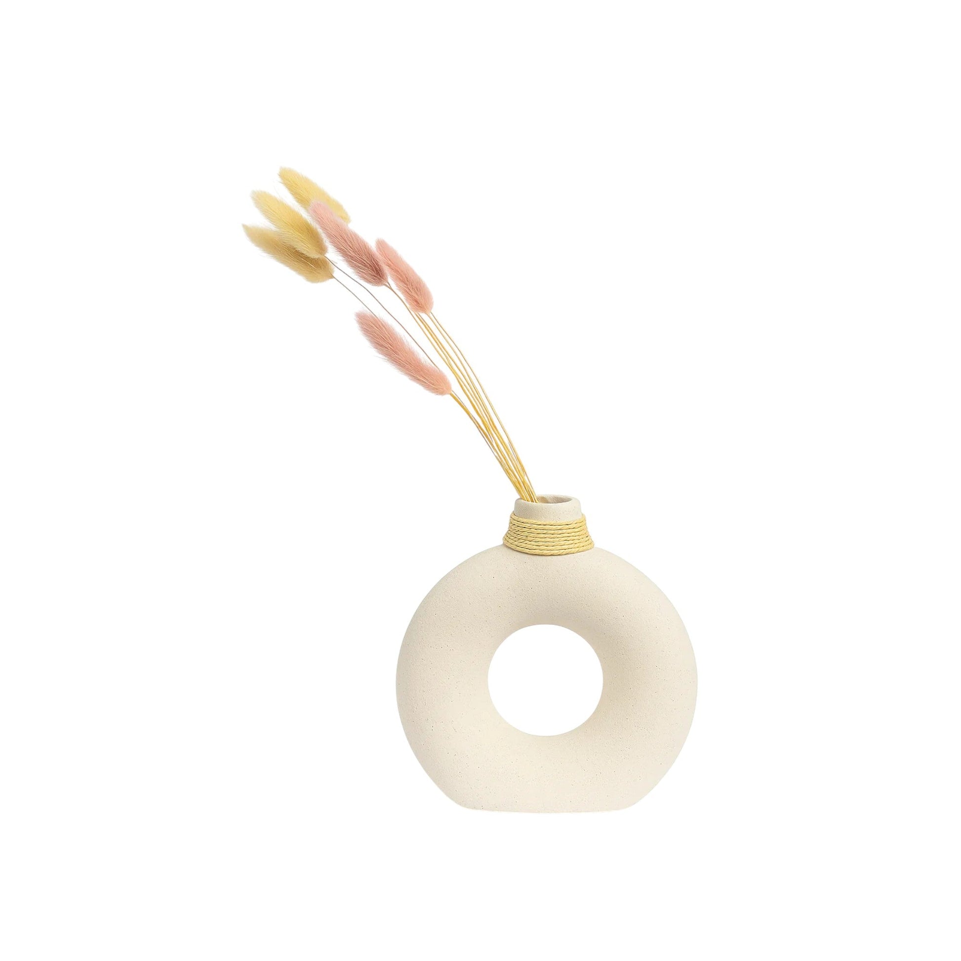 Frankly Cotton Ceramic Round Textured Vase With Twine Neck Nest & Stem Homewares
