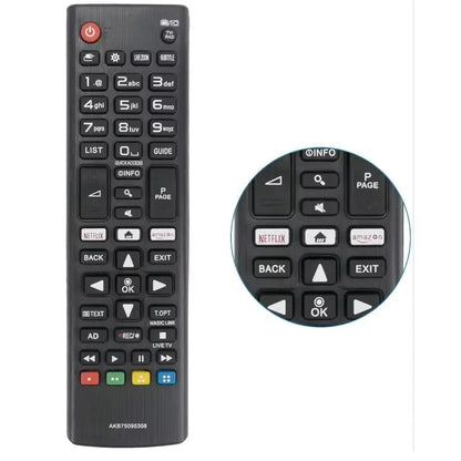 LG Smart TV remote by 9eight5, sleek black electronics remote control with buttons for LG TV operation.