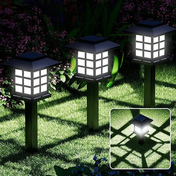 Set of white solar LED pathway lights by Habicare, 2, 4, 6, or 8-pack, durable SS outdoor garden lighting for pathways.