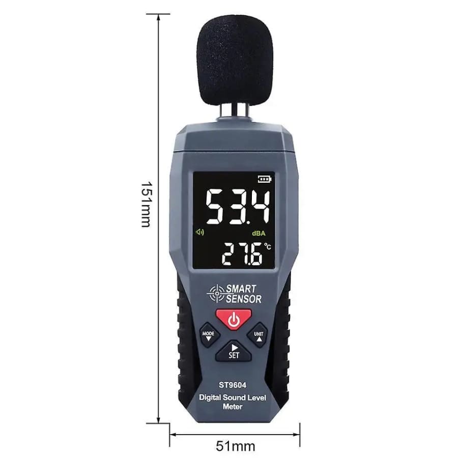 9eight5 Sound Level Noise Meter measuring decibels from 30 to 130dB, a handheld tool for accurate sound level assessment.