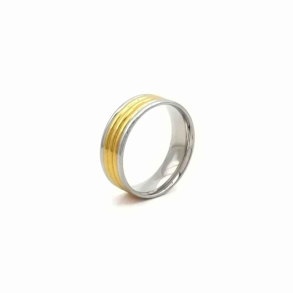Stainless Steel Two-Tone Ring with Gold and Silver Bands