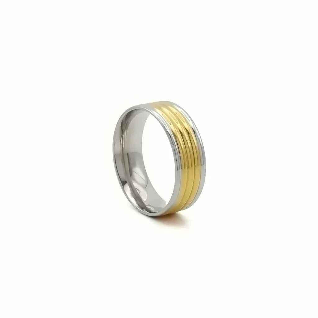 Stainless Steel Two-Tone Ring with Gold and Silver Bands