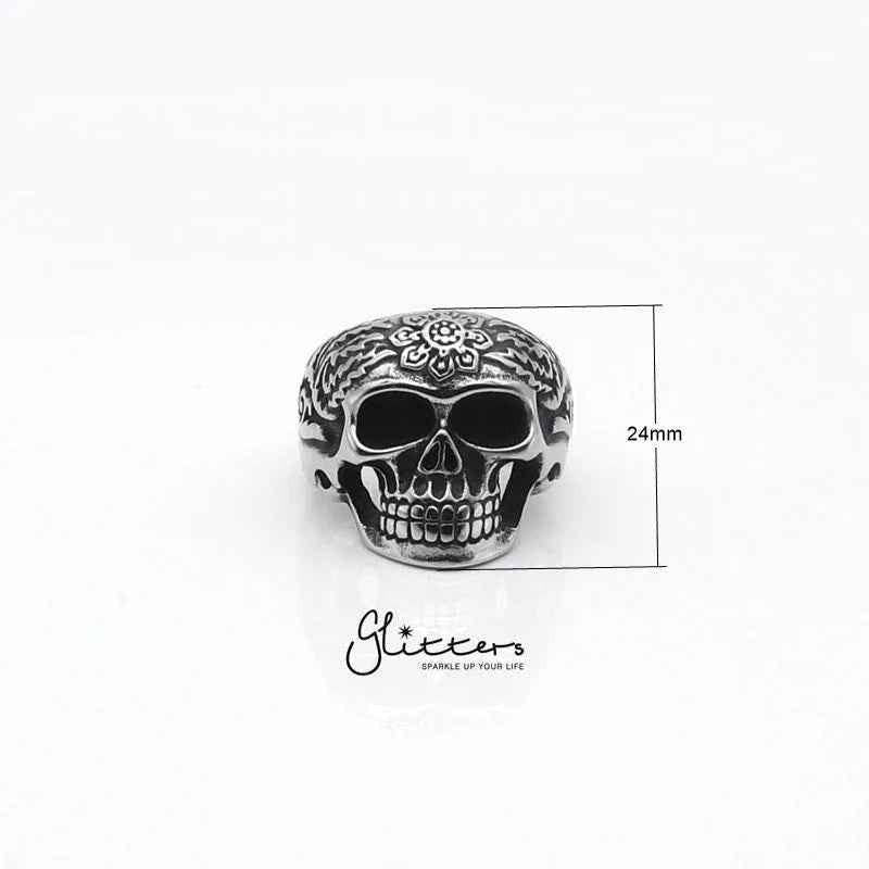 Stainless Steel Decorated Day of the Dead Sugar Skull Ring