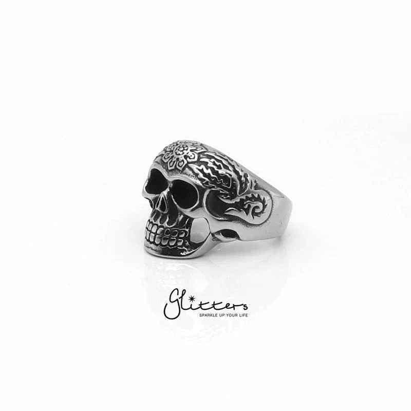 Stainless Steel Decorated Day of the Dead Sugar Skull Ring