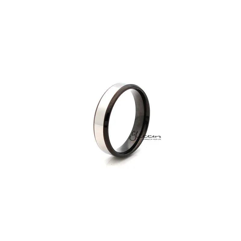 6mm Wide Stainless Steel Black 2-Tone Polished Center Band Ring.